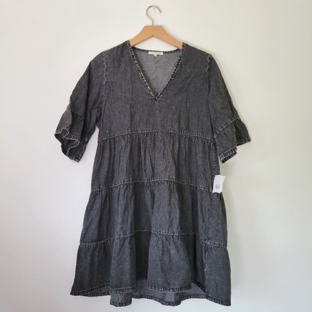 Baevely Gray Denim Tiered Dress S Mini NWT